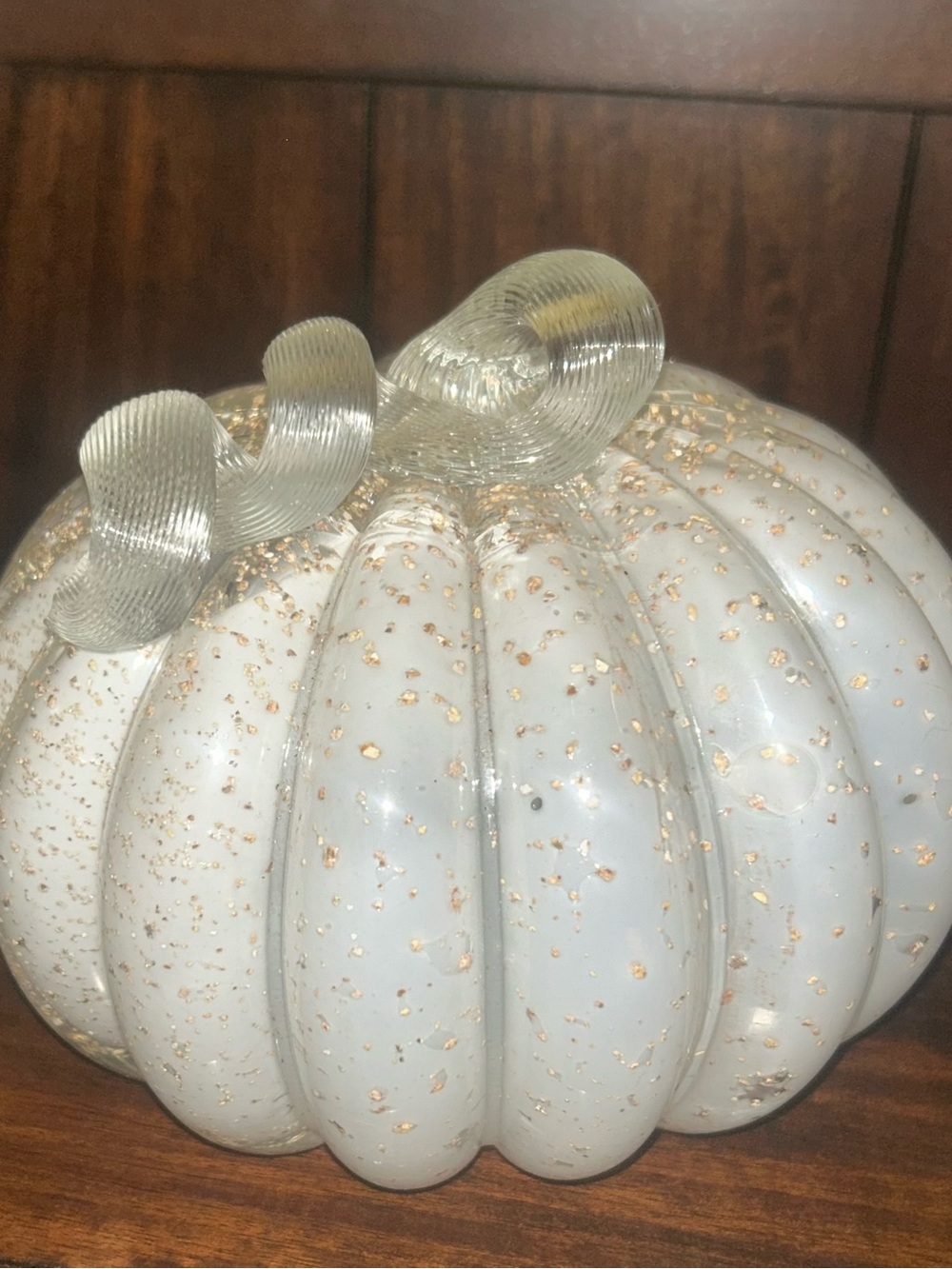 White and Gold Speckled Glass Pumpkin Holiday Decor